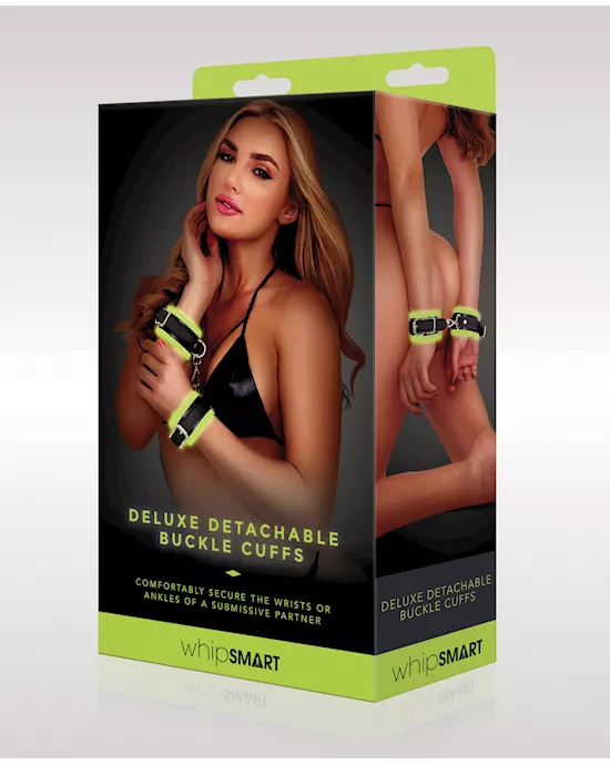 WhipSmart Glow in the Dark Deluxe Detachable Buckle Cuffs - Green