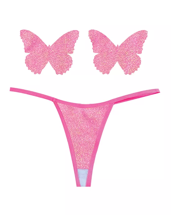 Neva Nude Naughty Knix Bella Rosa Shimmer G-String & Pasties - Soft Pink O/S